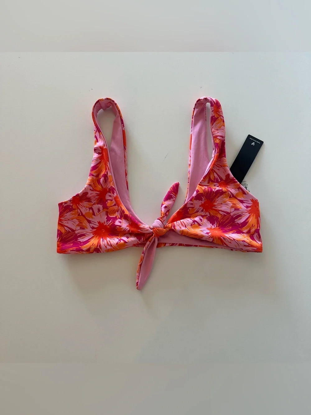 NEW Lulus Magenta Floral Reversible Knot Bikini Top Pink Tie Front S Orange